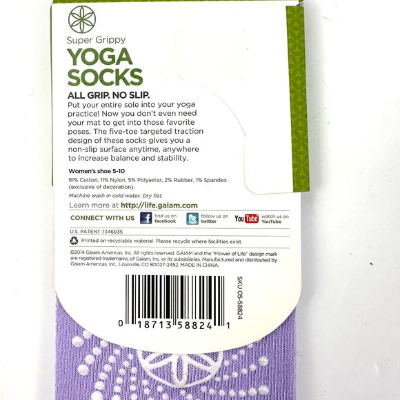 New Gaiam Yoga Socks Purple Womens/Ladies show size 5 - 10 All Grip No Slip - Picture 3 of 4